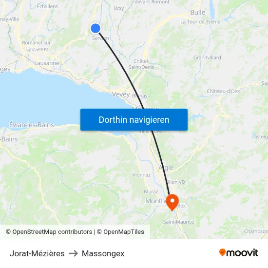 Jorat-Mézières to Massongex map