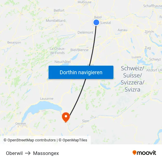 Oberwil to Massongex map