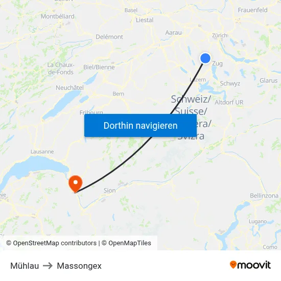 Mühlau to Massongex map