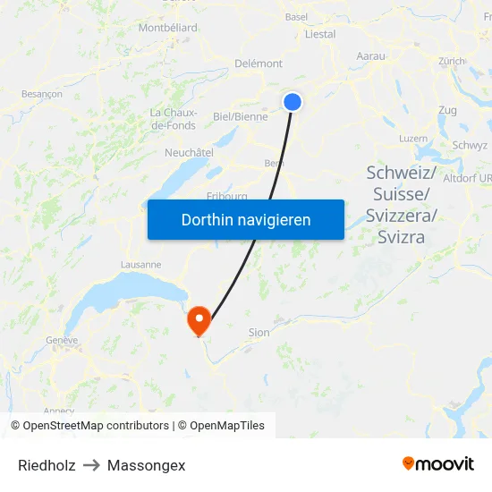 Riedholz to Massongex map