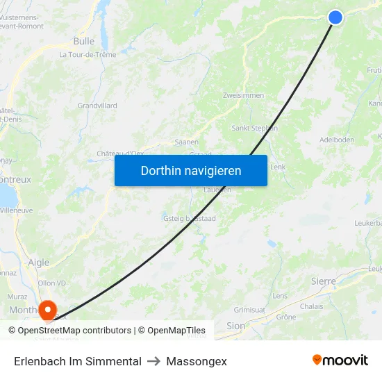 Erlenbach Im Simmental to Massongex map