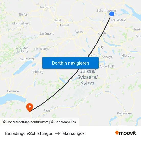 Basadingen-Schlattingen to Massongex map