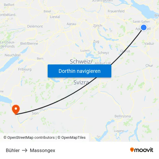 Bühler to Massongex map