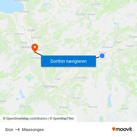 Sion to Massongex map