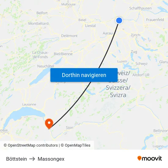 Böttstein to Massongex map