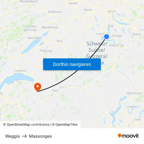 Weggis to Massongex map