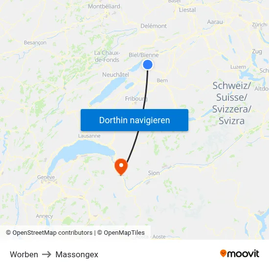Worben to Massongex map