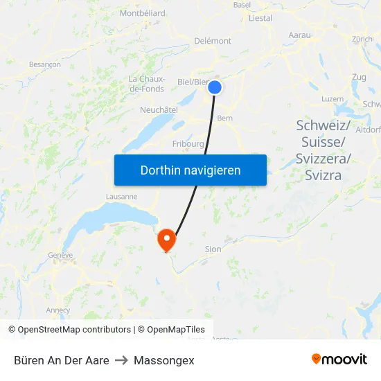 Büren An Der Aare to Massongex map