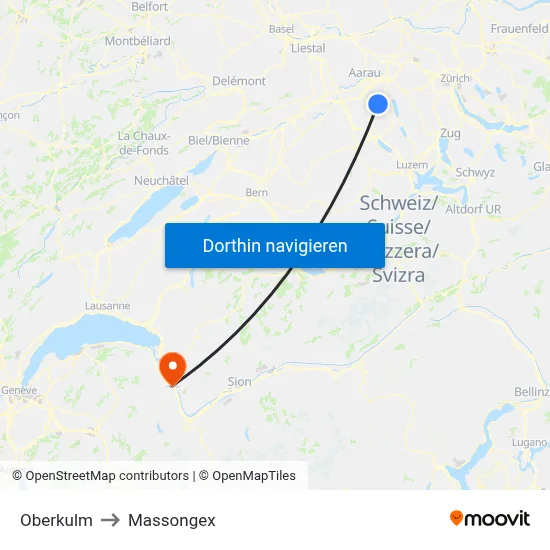 Oberkulm to Massongex map