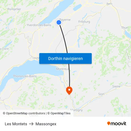 Les Montets to Massongex map