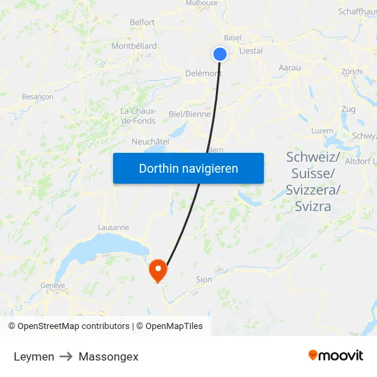 Leymen to Massongex map