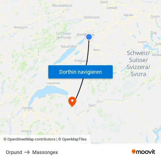 Orpund to Massongex map