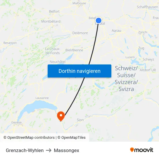 Grenzach-Wyhlen to Massongex map