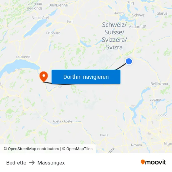 Bedretto to Massongex map