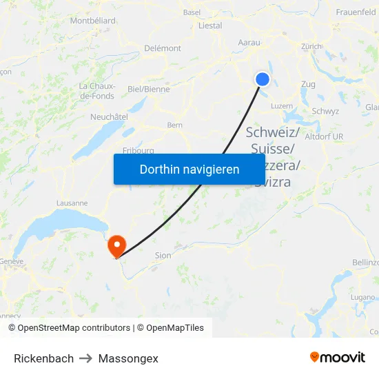 Rickenbach to Massongex map