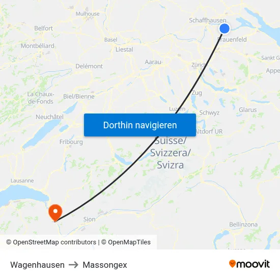 Wagenhausen to Massongex map