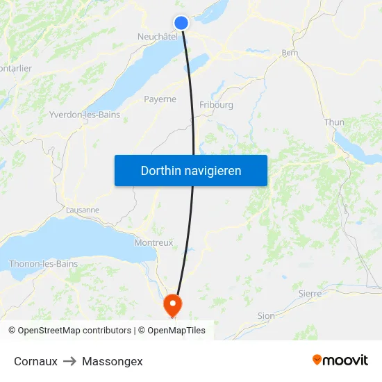 Cornaux to Massongex map