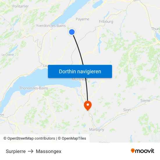 Surpierre to Massongex map