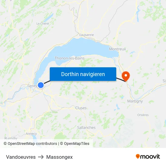 Vandoeuvres to Massongex map