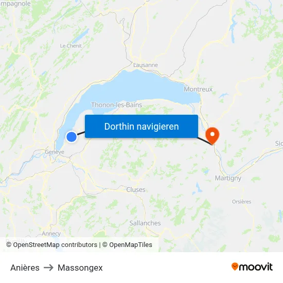 Anières to Massongex map