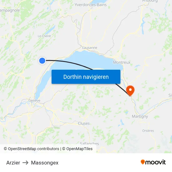 Arzier to Massongex map