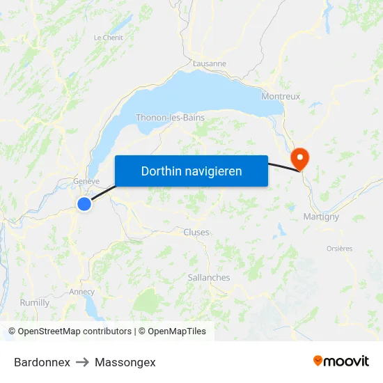 Bardonnex to Massongex map