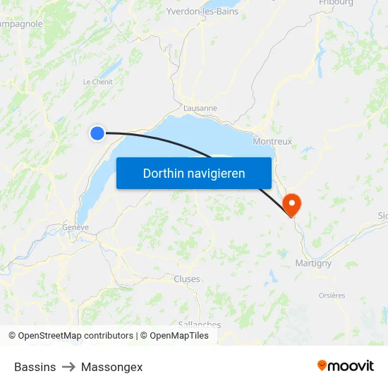 Bassins to Massongex map
