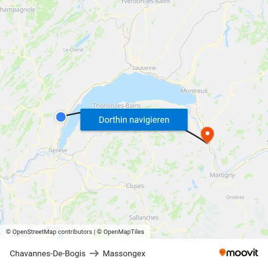 Chavannes-De-Bogis to Massongex map