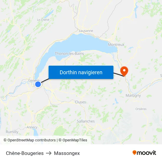 Chêne-Bougeries to Massongex map