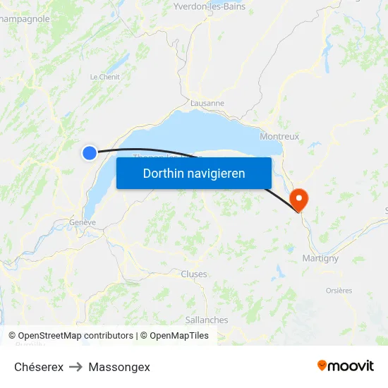 Chéserex to Massongex map