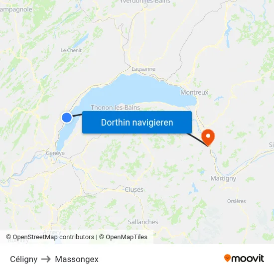Céligny to Massongex map