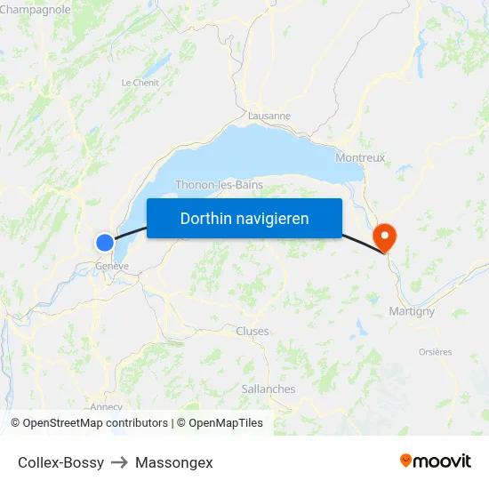 Collex-Bossy to Massongex map