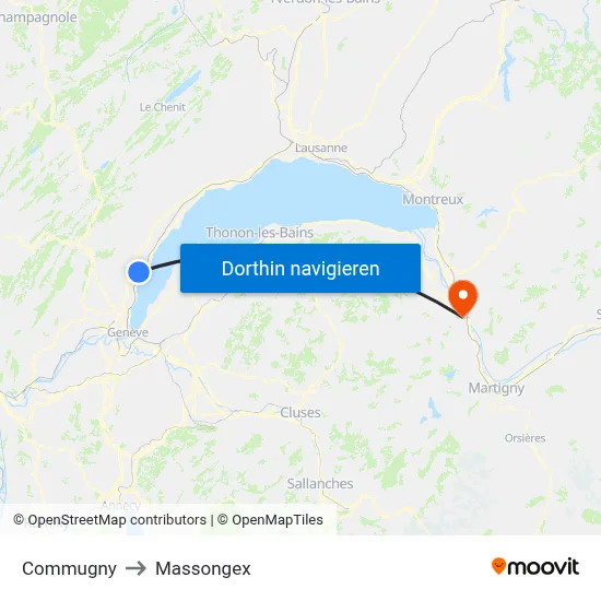 Commugny to Massongex map