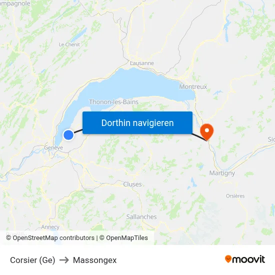 Corsier (Ge) to Massongex map