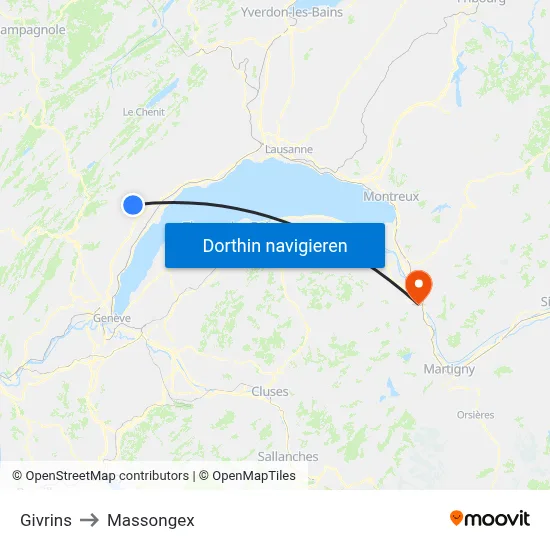 Givrins to Massongex map
