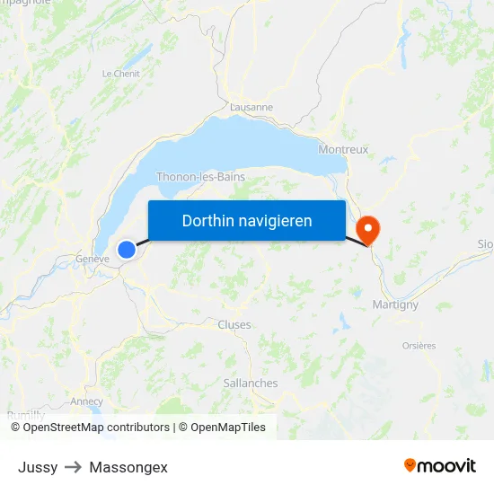 Jussy to Massongex map