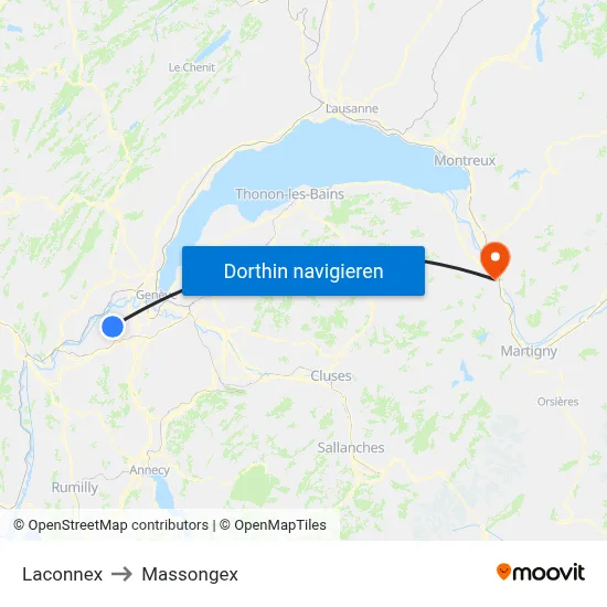 Laconnex to Massongex map