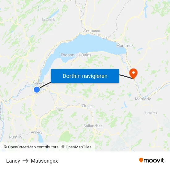Lancy to Massongex map