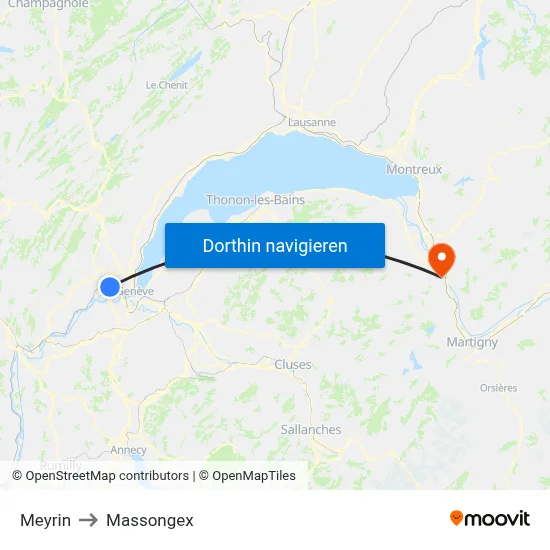 Meyrin to Massongex map