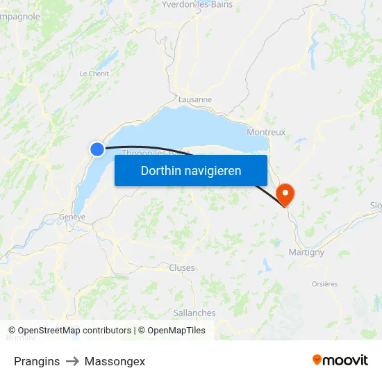 Prangins to Massongex map