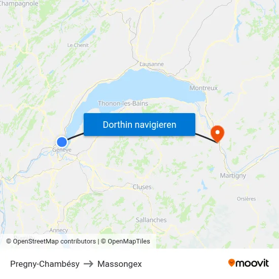 Pregny-Chambésy to Massongex map