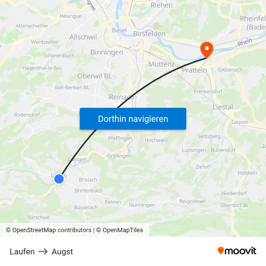 Laufen to Augst map