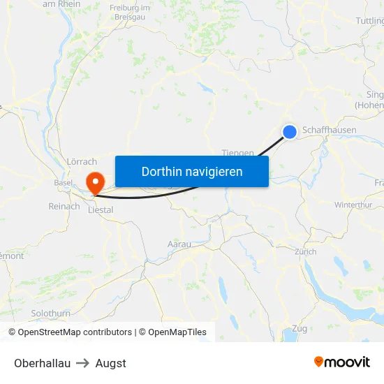 Oberhallau to Augst map
