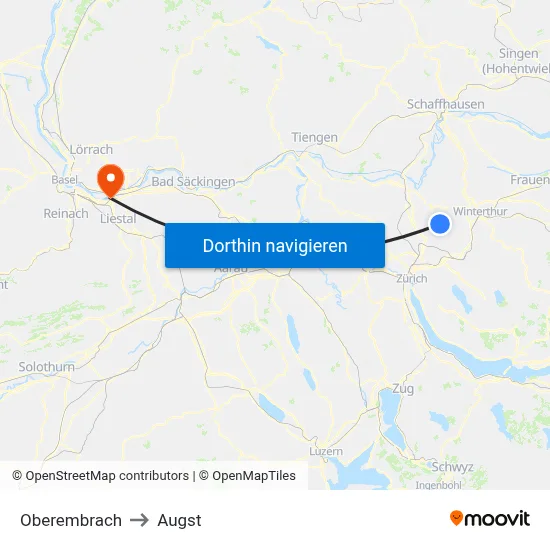 Oberembrach to Augst map