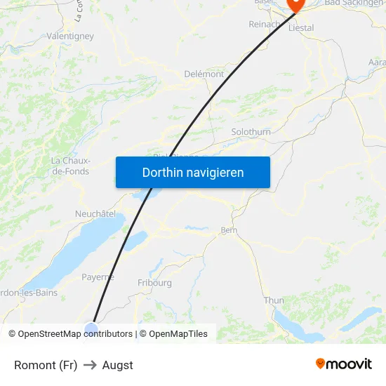 Romont (Fr) to Augst map