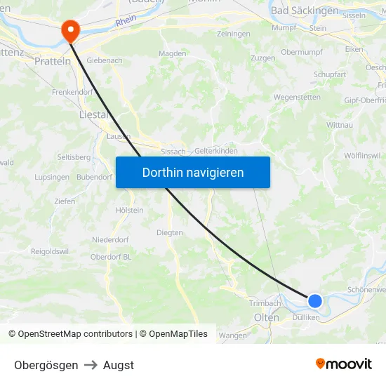 Obergösgen to Augst map