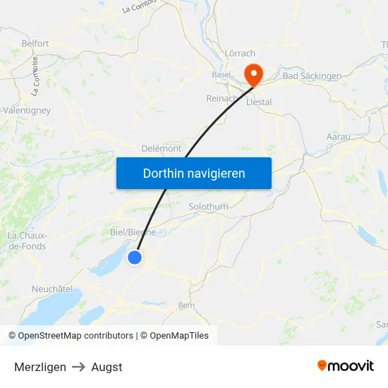 Merzligen to Augst map