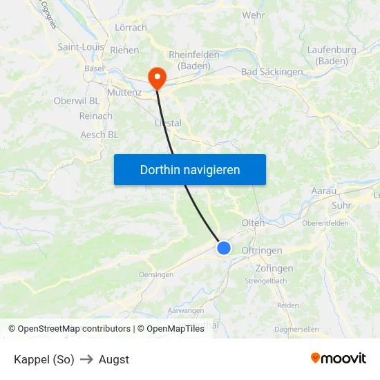 Kappel (So) to Augst map