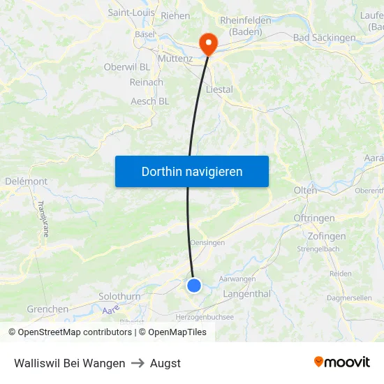 Walliswil Bei Wangen to Augst map