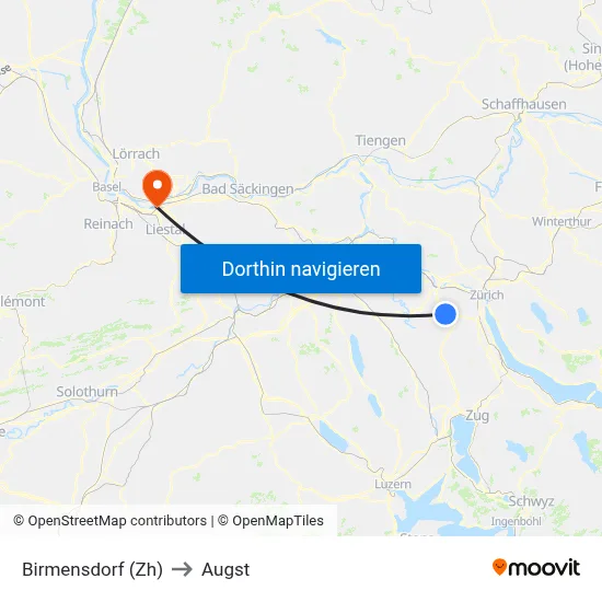 Birmensdorf (Zh) to Augst map